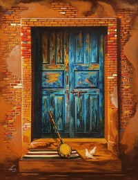S. A. Noory, Door, 18 x 24 Inch, Acrylic on Canvas, Figurative Painting, AC-SAN-169